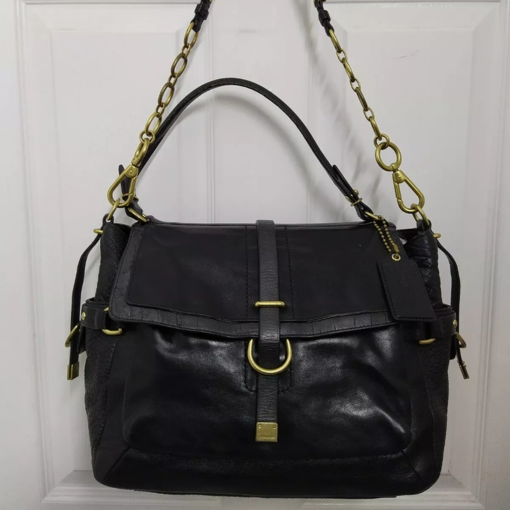 - Coach Pinnacle Black Leather Eva Shoulder Handbag